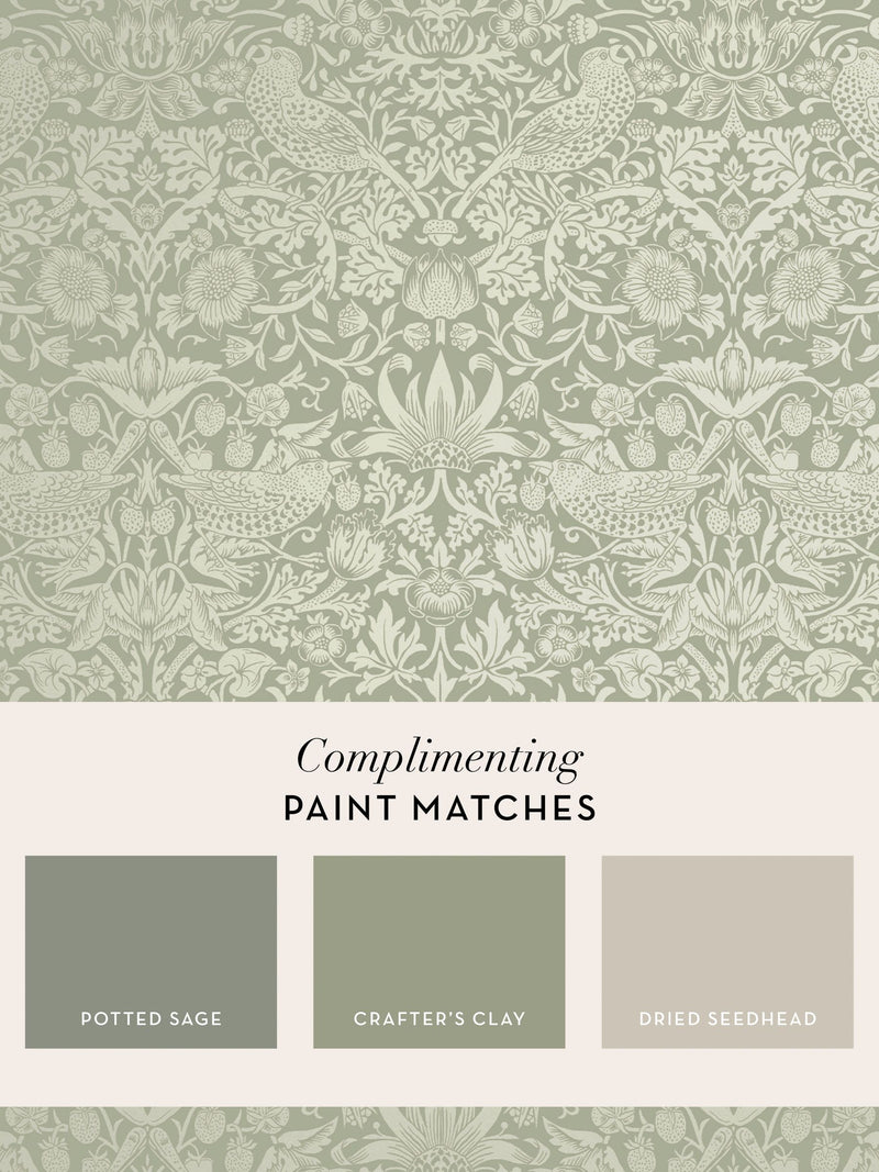 William Morris Strawberry Thief A4 wallpaper sample fibrous sage, UK version