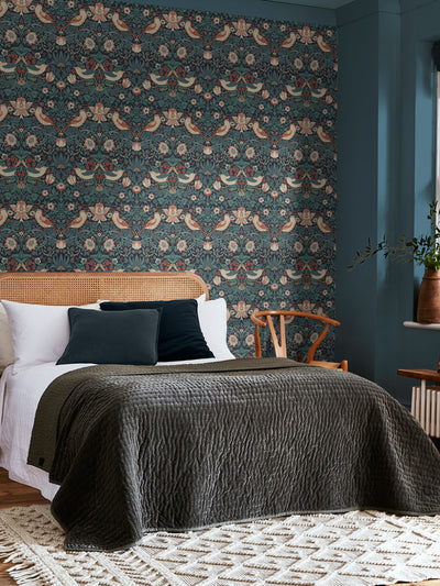 Next William Morris At Home Strawberry Thief Deep Blue A4 Wallpaper Sample- Buy online at McGrocer