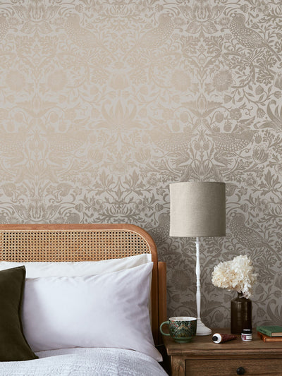 Next William Morris At Home Neutral Strawberry Thief Fibrous Wallpaper Sample A4- Buy online at McGrocer