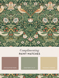 William Morris Strawberry Thief wallpaper in rich green 10m roll, UK version