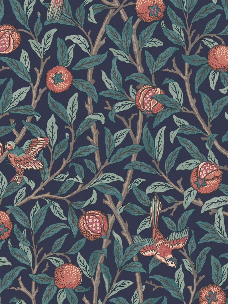 William Morris wallpaper navy blue bird and pomegranate 10m, UK version
