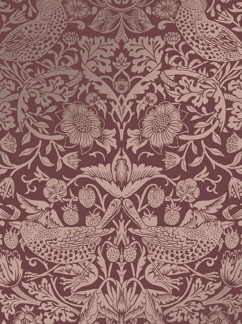 William Morris wallpaper Burgundy Strawberry Thief 10m, imported from the UK