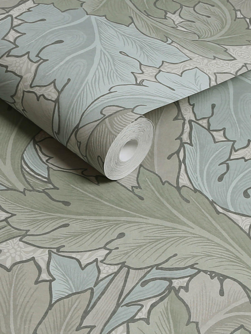 William Morris Acanthus wallpaper Sage Duck Egg 10M, imported from the UK