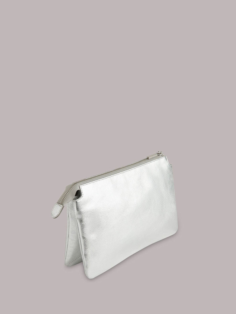 Whistles silver Elita double pouch clutch bag, imported from the UK
