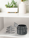 Ninja Grey ZEROSTICK Stackable 3-Piece Saucepan Set