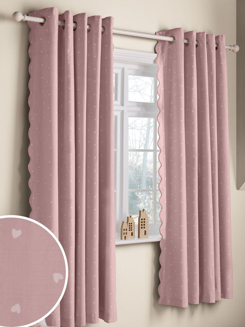 Pink wave edge blackout curtains with eyelet header - British product