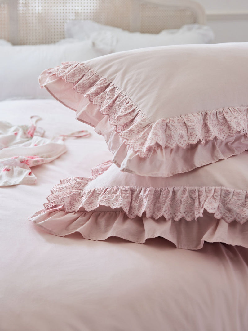 Shabby Chic by Rachel Ashwell pink broderie anglaise ruffle pillowcases set of 2 (British brand)
