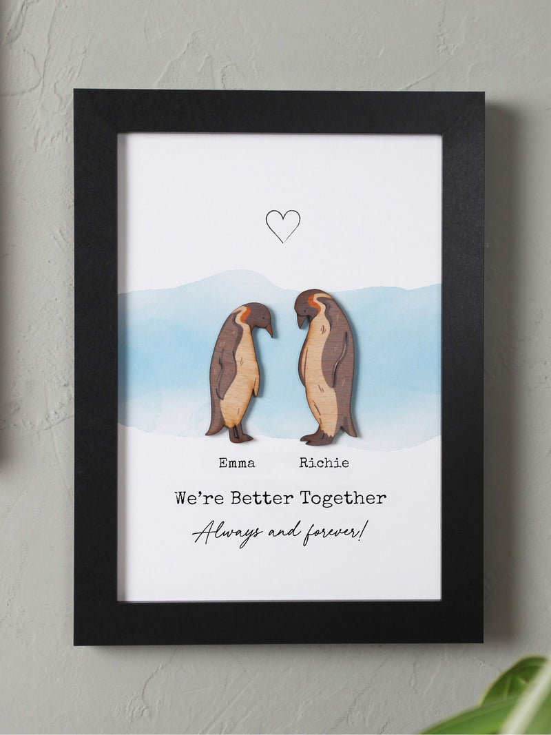 No Ordinary Gift personalised penguins couples print, imported from the UK