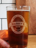 PMC personalised beer label pint glass, imported from the UK