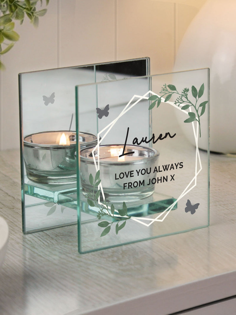 PMC personalised mirrored glass tea light holder, imported from the UK