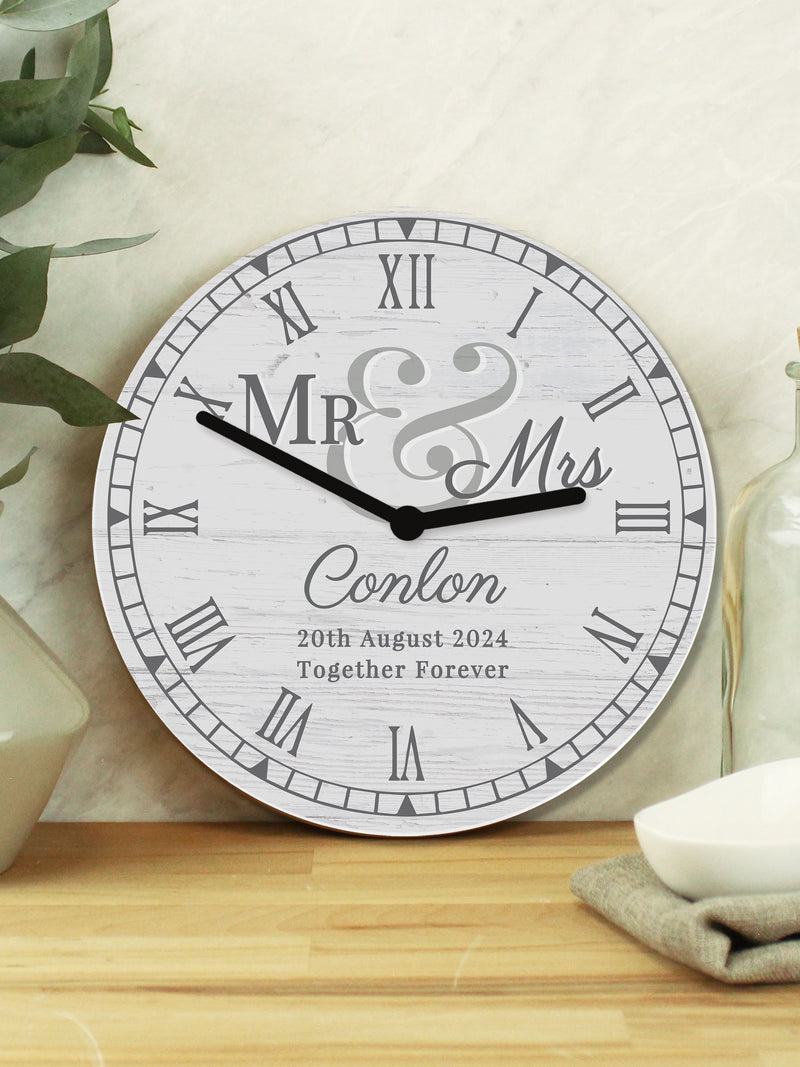 PMC Mr & Mrs wooden clock personalised, imported from the UK