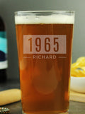 PMC personalised birth year pint glass, imported from the UK