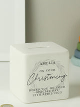 Next PMC Personalised Christening Ceramic Square Money Box- Buy online at McGrocer