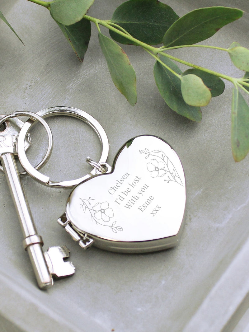 PMC personalised floral heart photo keyring (British brand)