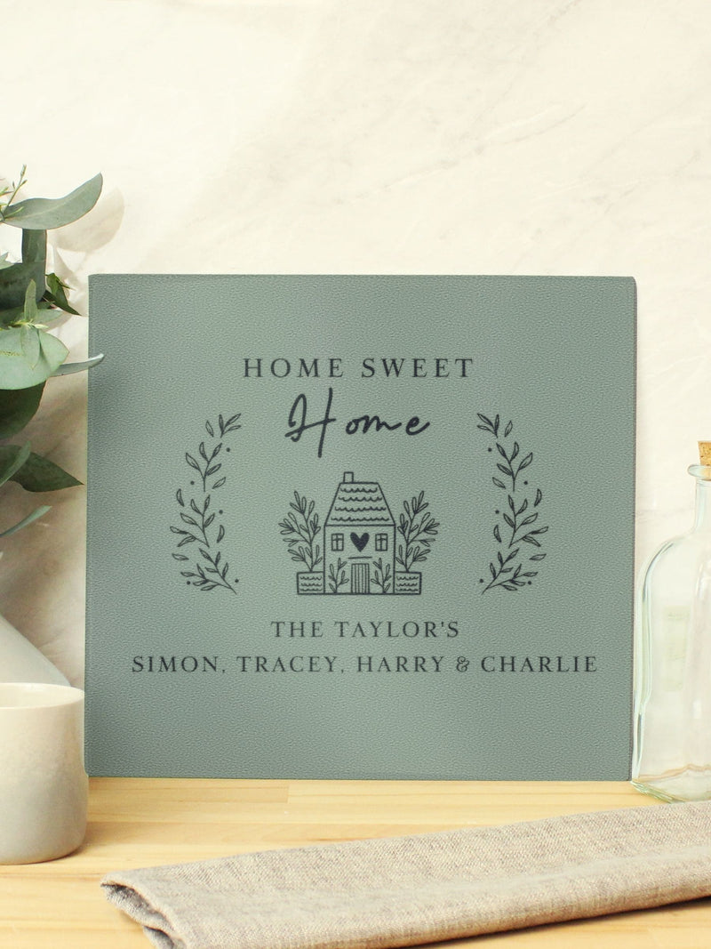 PMC personalised Home Sweet Home glass chopping board - British product