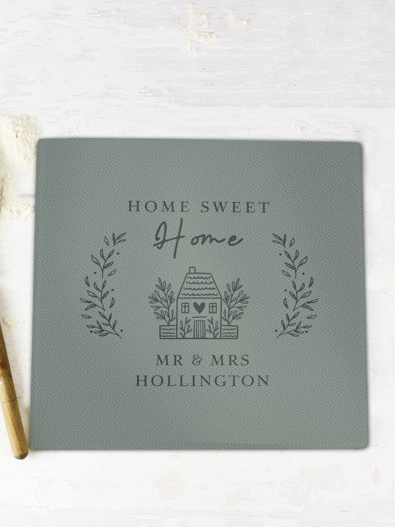 PMC personalised Home Sweet Home glass chopping board - British product