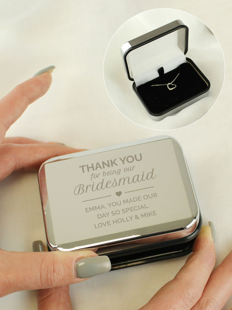 PMC Personalised Bridesmaid Box and Heart Necklace 16 Inch Chain, imported from the UK