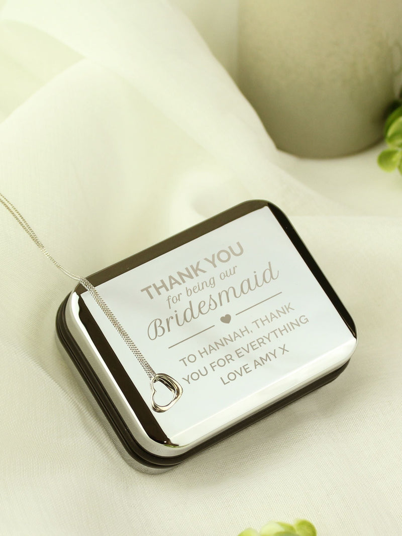 PMC Personalised Bridesmaid Box and Heart Necklace 16 Inch Chain, imported from the UK