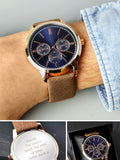 PMC personalised men's rose gold watch with brown strap, imported from the UK