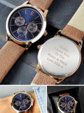 PMC personalised men's rose gold watch with brown strap, imported from the UK