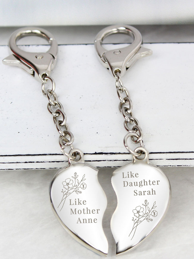 PMC Natural personalised floral mother daughter two heart keyring, imported from the UK