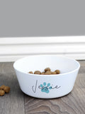 PMC blue personalised pawprint plastic cat bowl, UK version