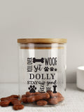 PMC personalisable dog treats glass jar with bamboo lid, British brand