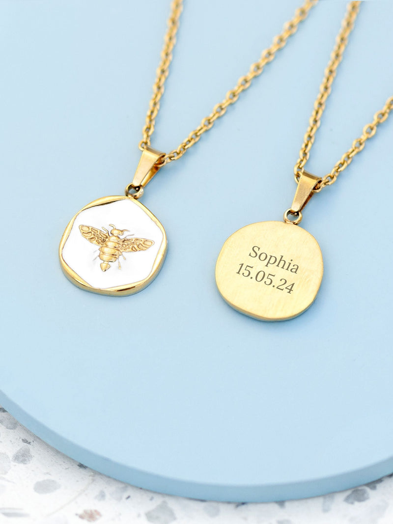 Treat Republic gold tone personalised honey bee pendant necklace (British brand)