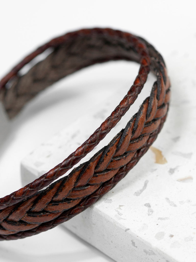 Treat Republic personalised men's woven leather brown bracelet (British brand)