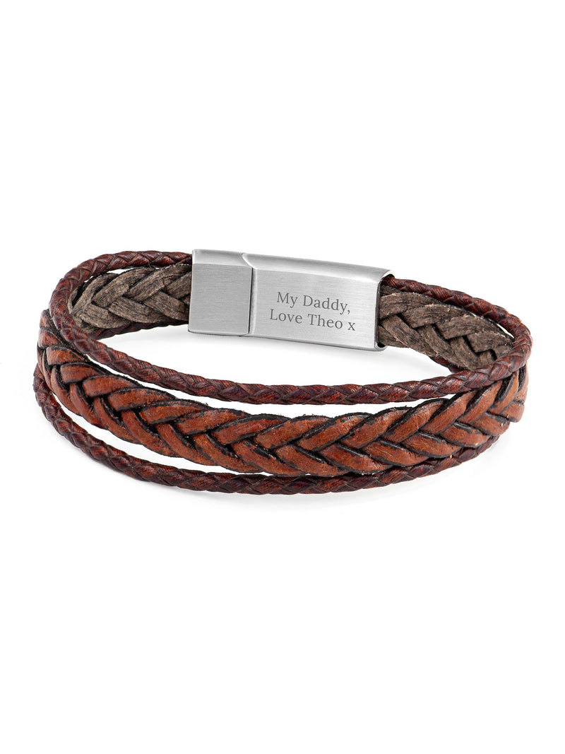 Treat Republic personalised men's woven leather brown bracelet (British brand)