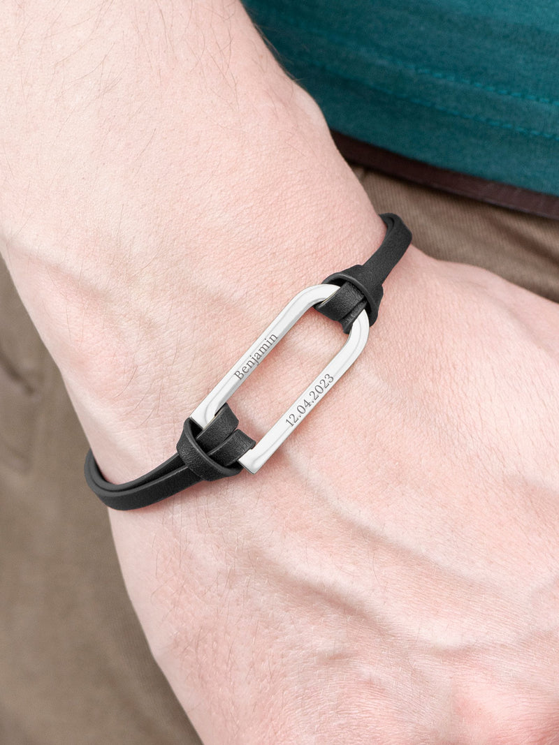 Treat Republic Mens Personalised Shoreditch Leather Black Bracelet