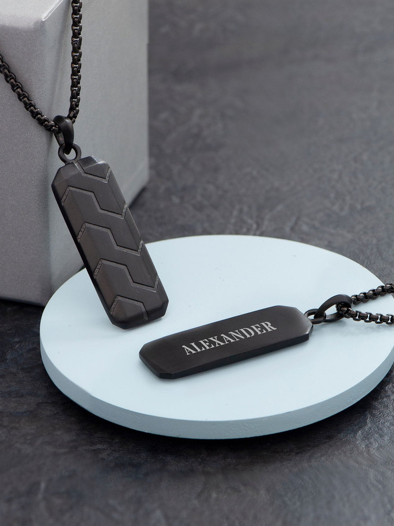 Treat Republic personalised men's black steel dog tag necklace (British brand)