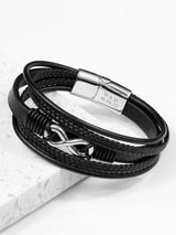 Next Treat Republic Men's Personalised Infinity Gunmetal Leather Stacked Black Bracelet- Buy online at McGrocer