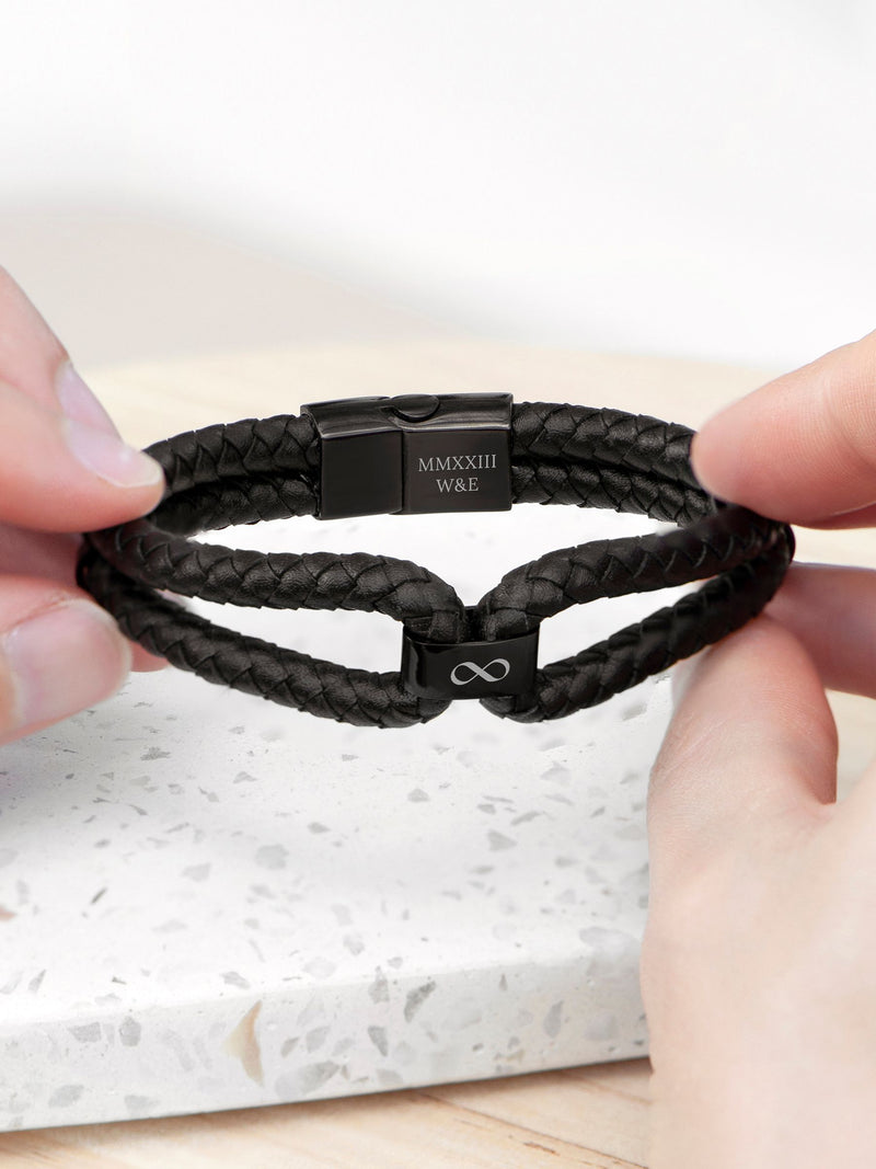 Treat Republic personalised infinity dual leather men's bracelet (British brand)