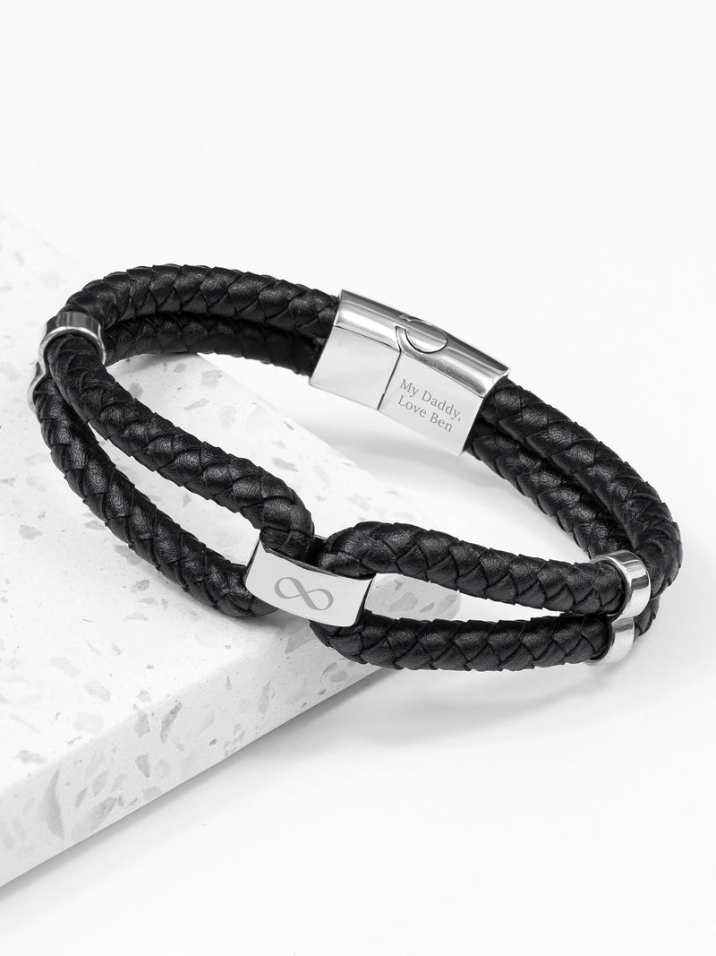 Treat Republic men's personalised infinity dual leather black bracelet (British brand)