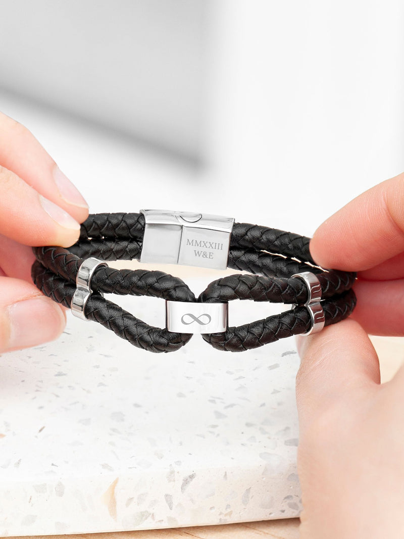 Treat Republic men's personalised infinity dual leather black bracelet (British brand)