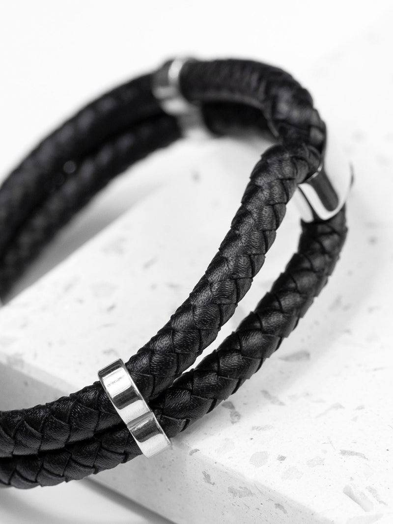 Treat Republic men's personalised infinity dual leather black bracelet (British brand)