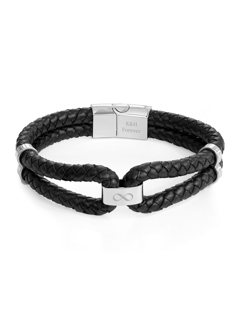 Treat Republic men's personalised infinity dual leather black bracelet (British brand)