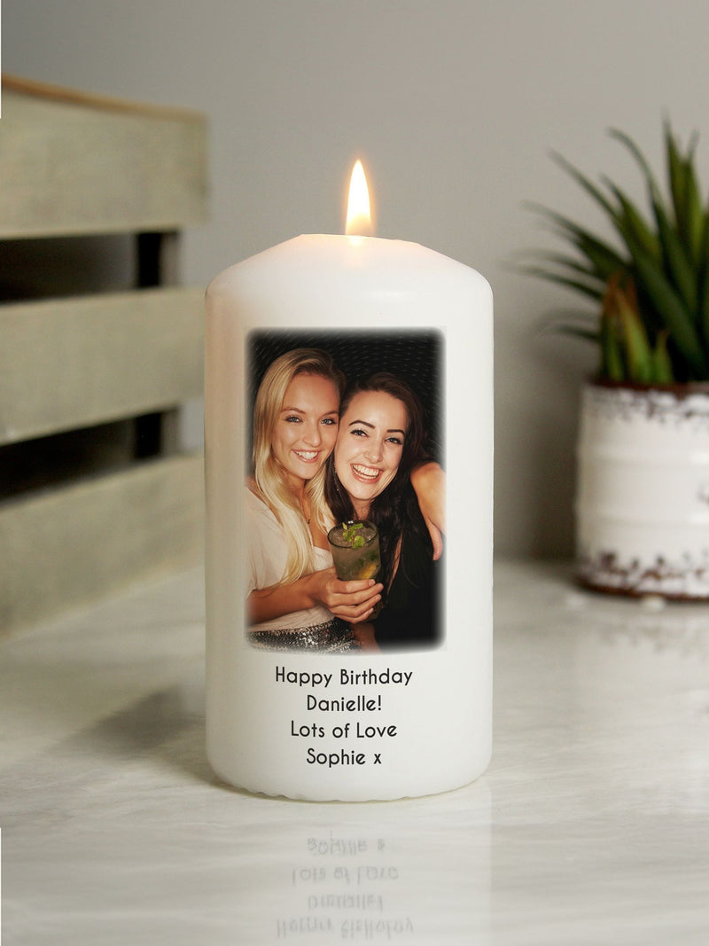 PMC personalised photo upload pillar candle, imported from the UK