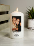 PMC personalised photo upload pillar candle, imported from the UK