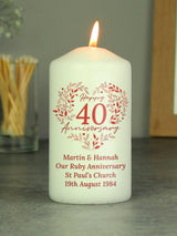 Next PMC Personalised Ruby 40th Anniversary Pillar Candle - 58 Hour Burn Time- Buy online at McGrocer