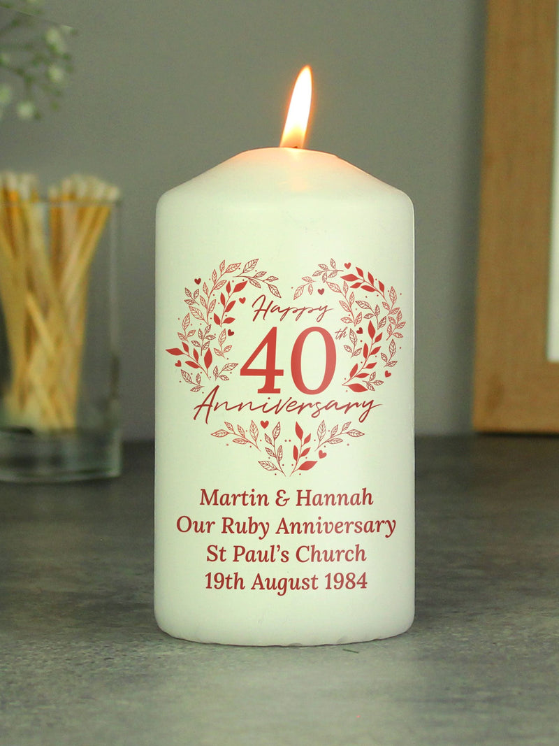 PMC personalised Ruby 40th Anniversary candle, UK version