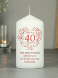 PMC personalised Ruby 40th Anniversary candle, UK version
