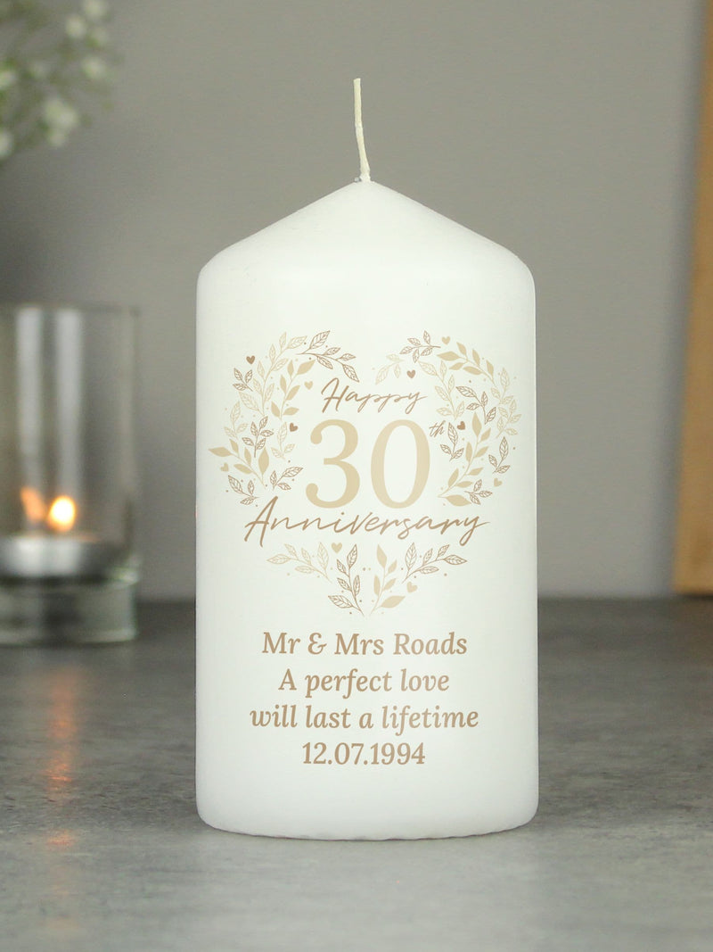 PMC personalised pearl 30th anniversary candle, imported from the UK