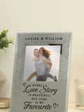 PMC personalised love story glitter glass photo frame 4x4, UK version