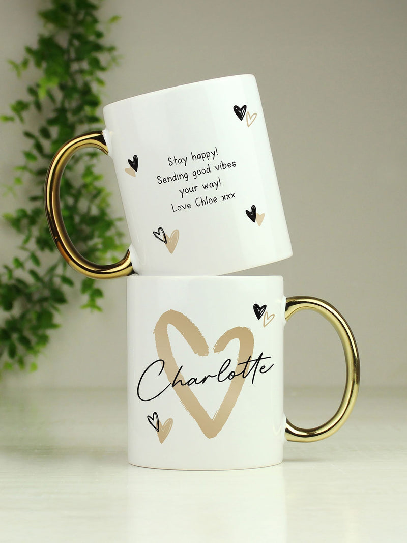 PMC personalised hearts gold handled mug, imported from the UK