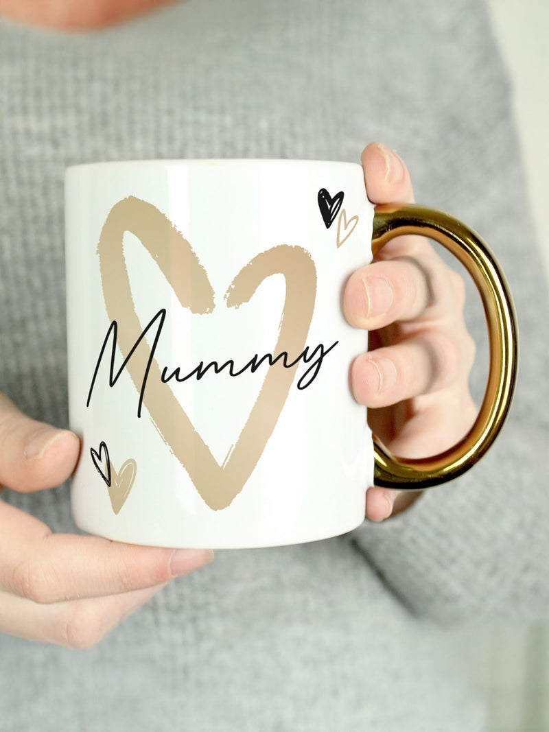PMC personalised hearts gold handled mug, imported from the UK