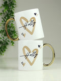 PMC personalised hearts gold handled mug, imported from the UK