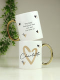 PMC personalised hearts gold handled mug, imported from the UK