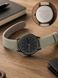 PMC Personalised Mens Matte Black Watch with Grey Strap, imported from the UK